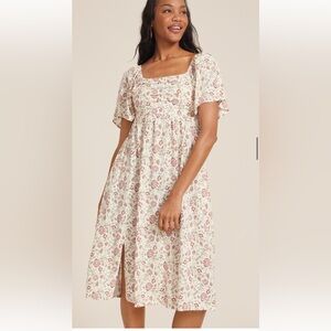 Maurices Floral Print Midi Dress - Cream and Pink XL